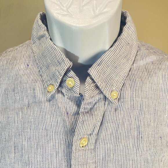 J. Crew Men's white and blue striped Linen Blend Slim Fit l/s shirt Large L EUC - Picture 1 of 5